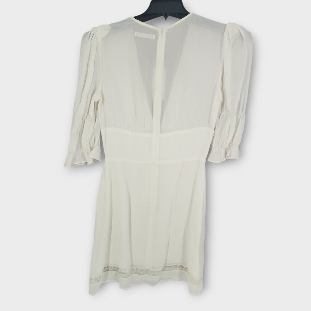 Reformation Quarry Mini Dress Women's 8 Ivory Sheer Sleeves Deep V-Neck NWT - Picture 5 of 9
